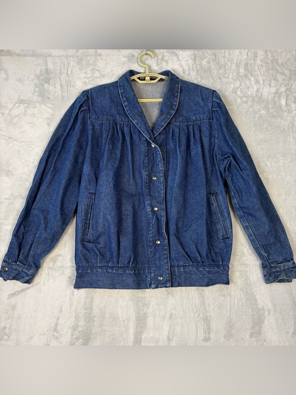 Vintage Bramble Lane Denim Jacket Women's 42 100% Cotton Pleated Puff Sleeve
